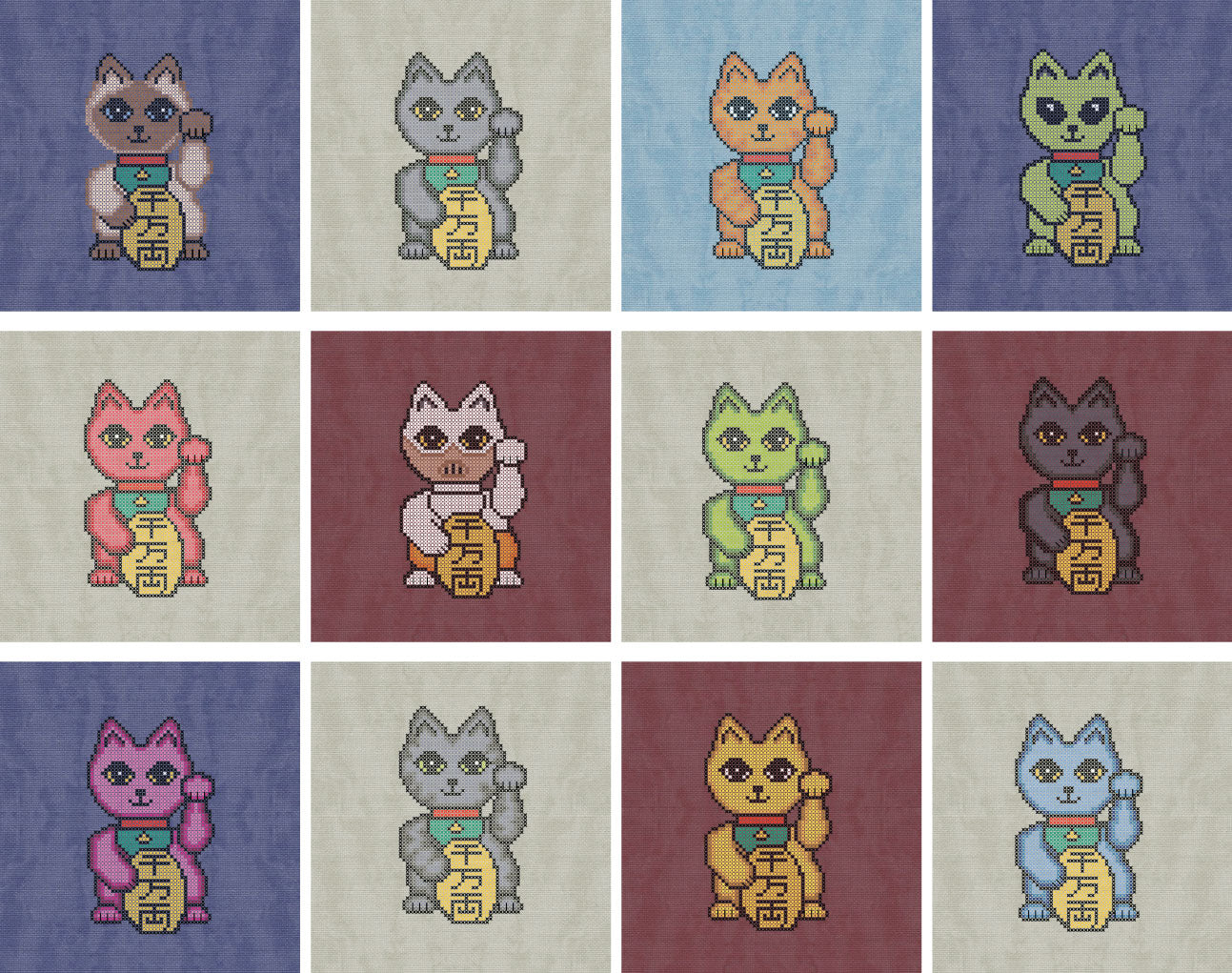 13 Lucky Cats - aka Maneki Neko with 2 modern character options