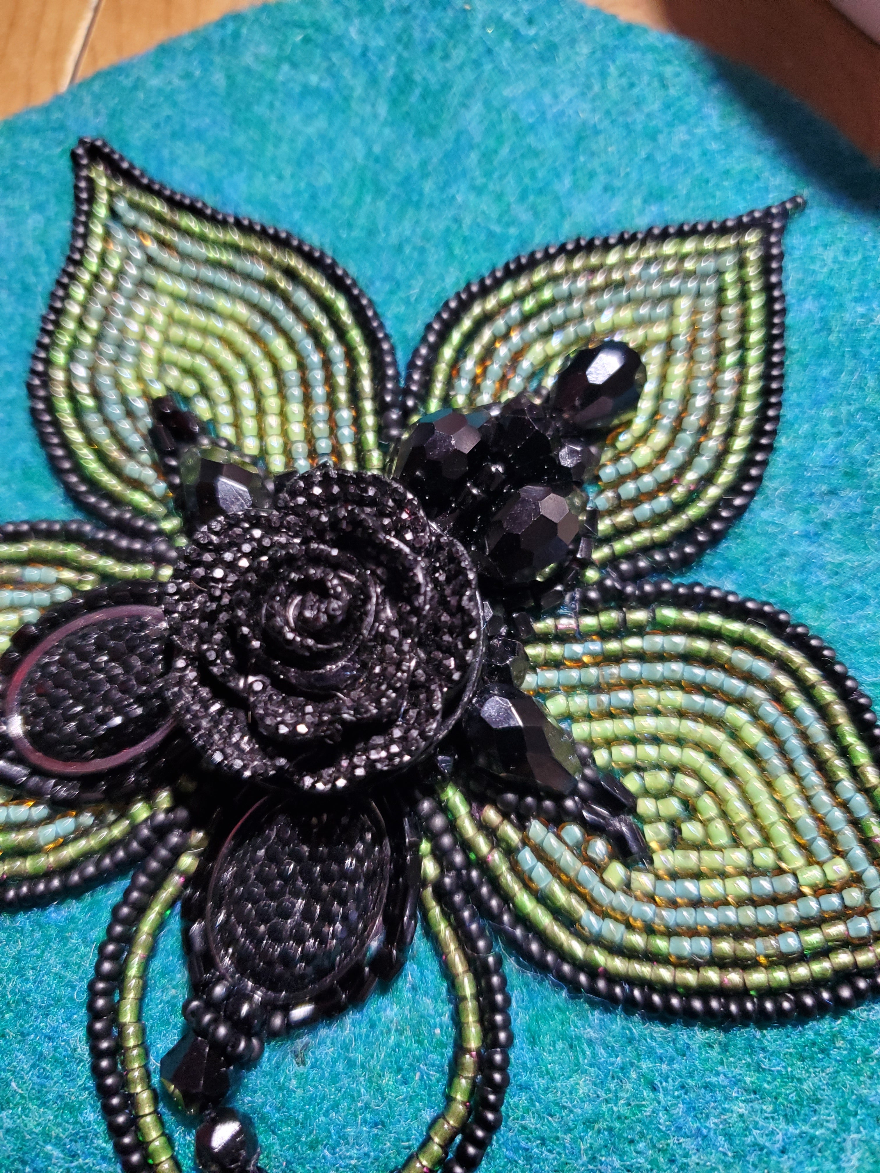 Black Phillip Inspired Dark Forest Greens Bead Embroidered Bag Charm