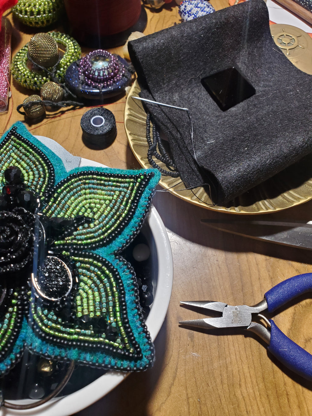 Black Phillip Inspired Dark Forest Greens Bead Embroidered Bag Charm