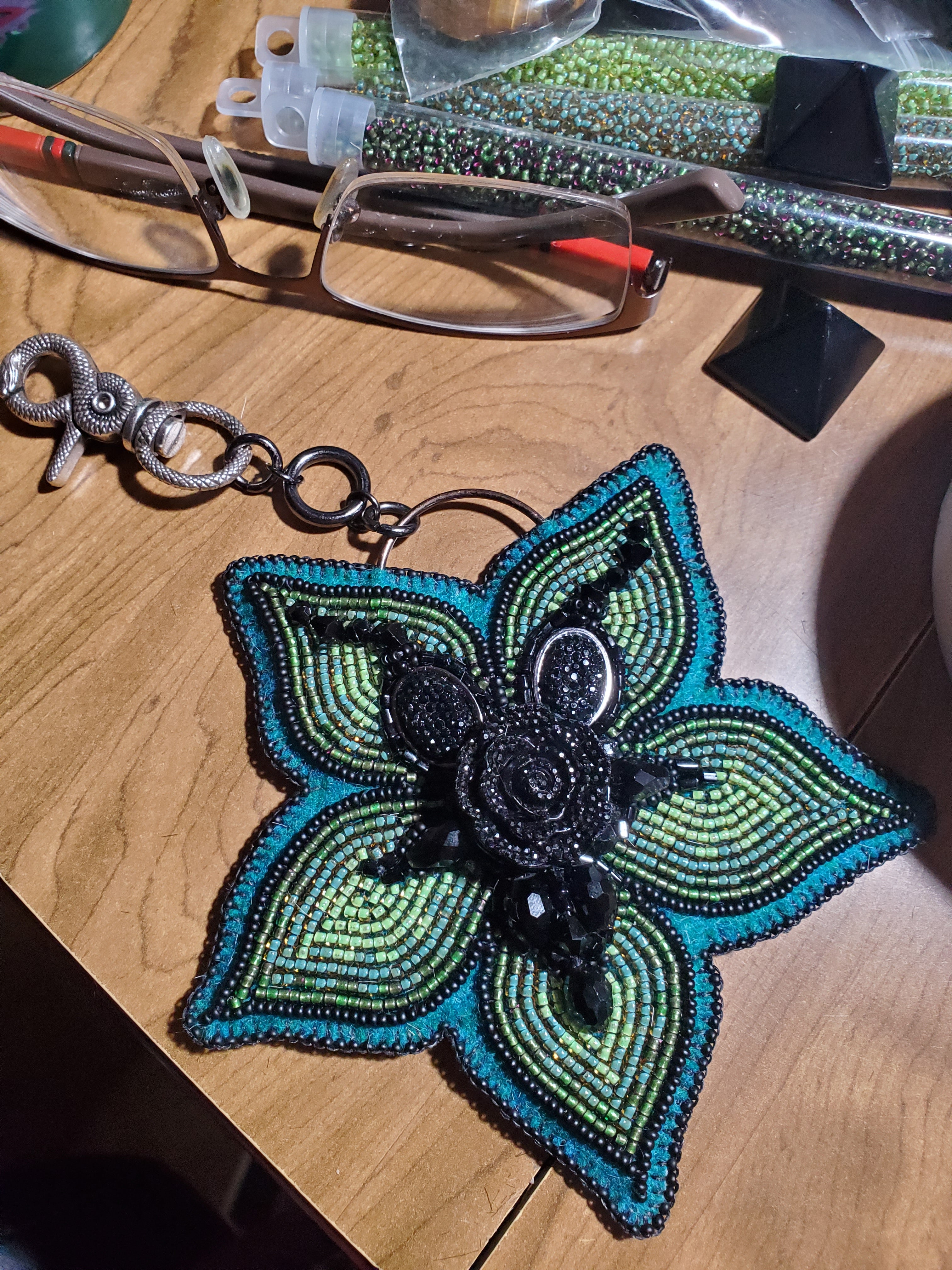 Black Phillip Inspired Dark Forest Greens Bead Embroidered Bag Charm