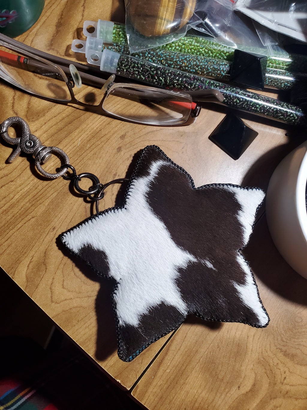 Black Phillip Inspired Dark Forest Greens Bead Embroidered Bag Charm