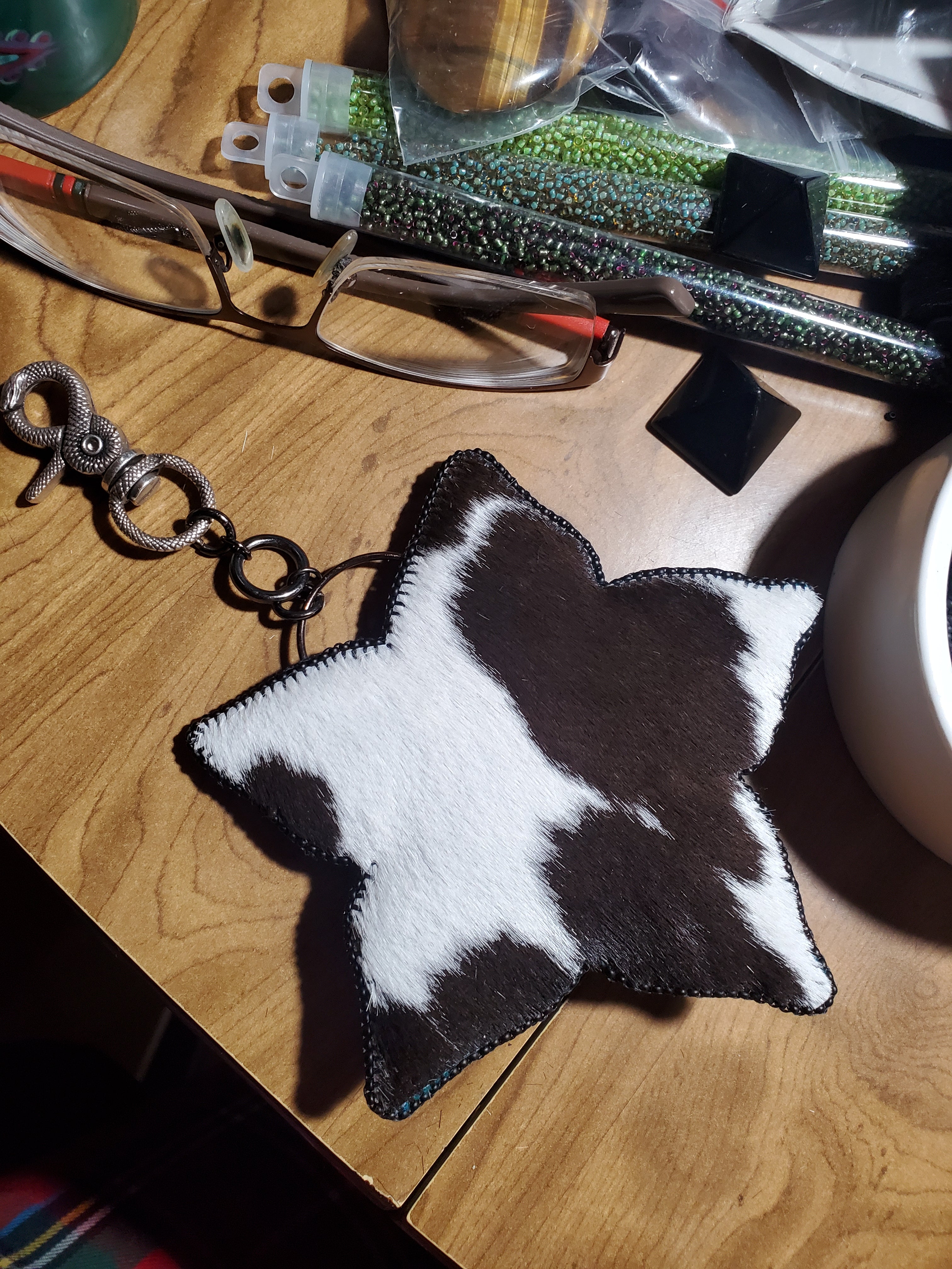 Black Phillip Inspired Dark Forest Greens Bead Embroidered Bag Charm