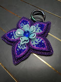 Dark purple, Cobalt blue and Robin egg blue 5-petal floral beaded bag charm