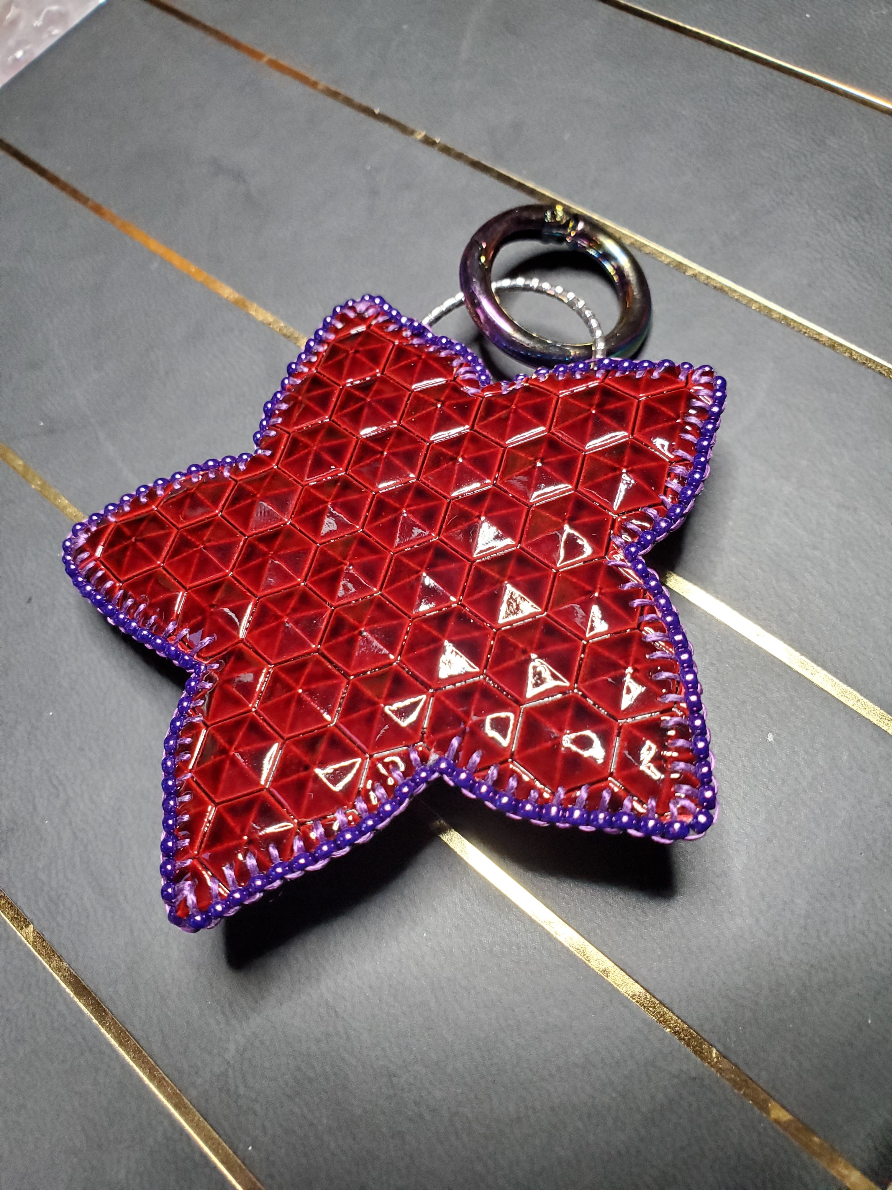 Dark purple, Cobalt blue and Robin egg blue 5-petal floral beaded bag charm