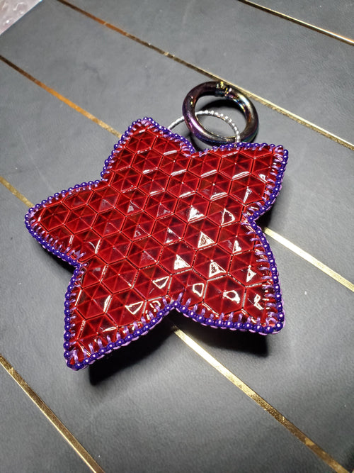 Dark purple, Cobalt blue and Robin egg blue 5-petal floral beaded bag charm