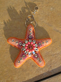 Orange Salmon and Hot Pink Beaded Starfish Bag Charm with Vintage Costume Jewelry Component