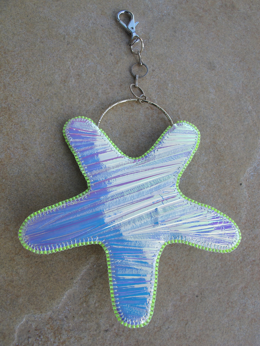 Bead Embroidered Starfish Bag Charm in Cobalt and Turquoise Blues