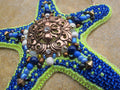 Cobalt Blue and Chartreuse (Neon Yellow) Beaded Starfish Bag Charm