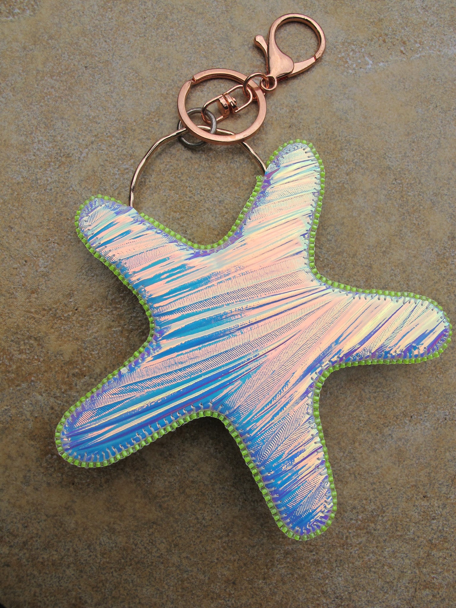 Cobalt Blue and Chartreuse (Neon Yellow) Beaded Starfish Bag Charm