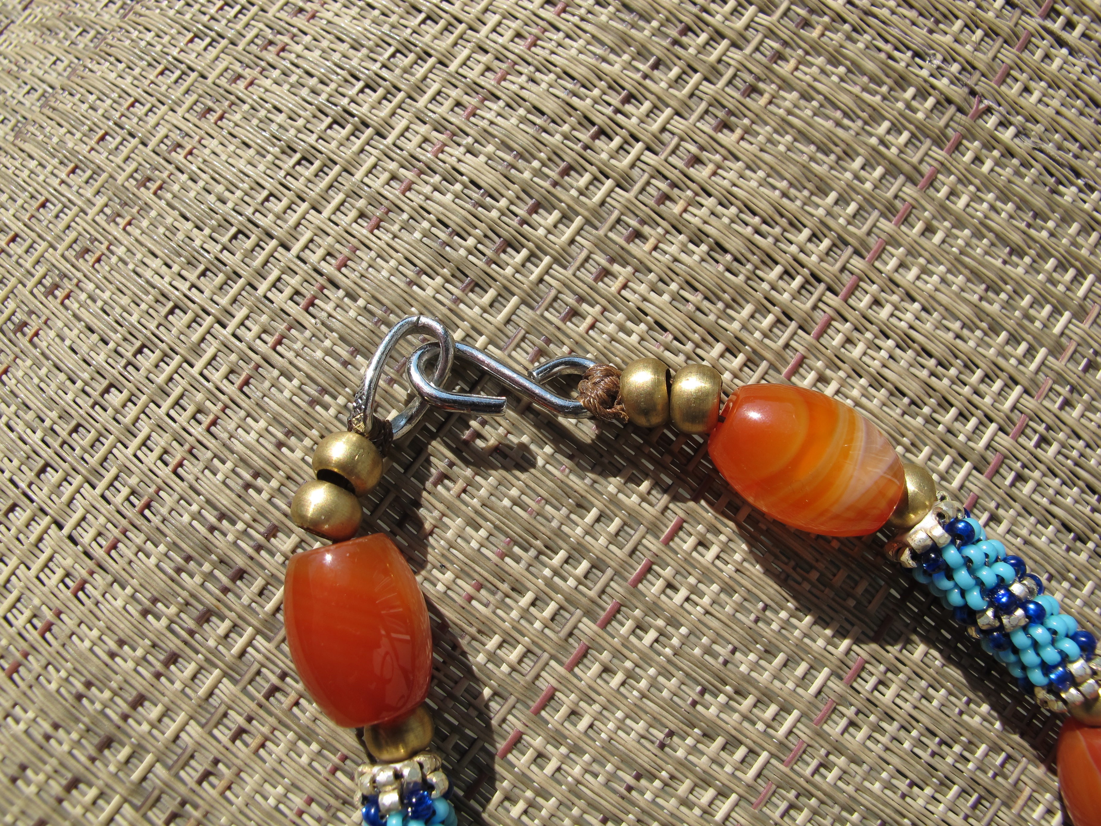 Orange Agate and Cobalt/Sky Blue Beaded Beads Necklace