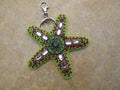 Starfish Bead Embroidered Bag Charm with Vintage Costume Jewelry Components