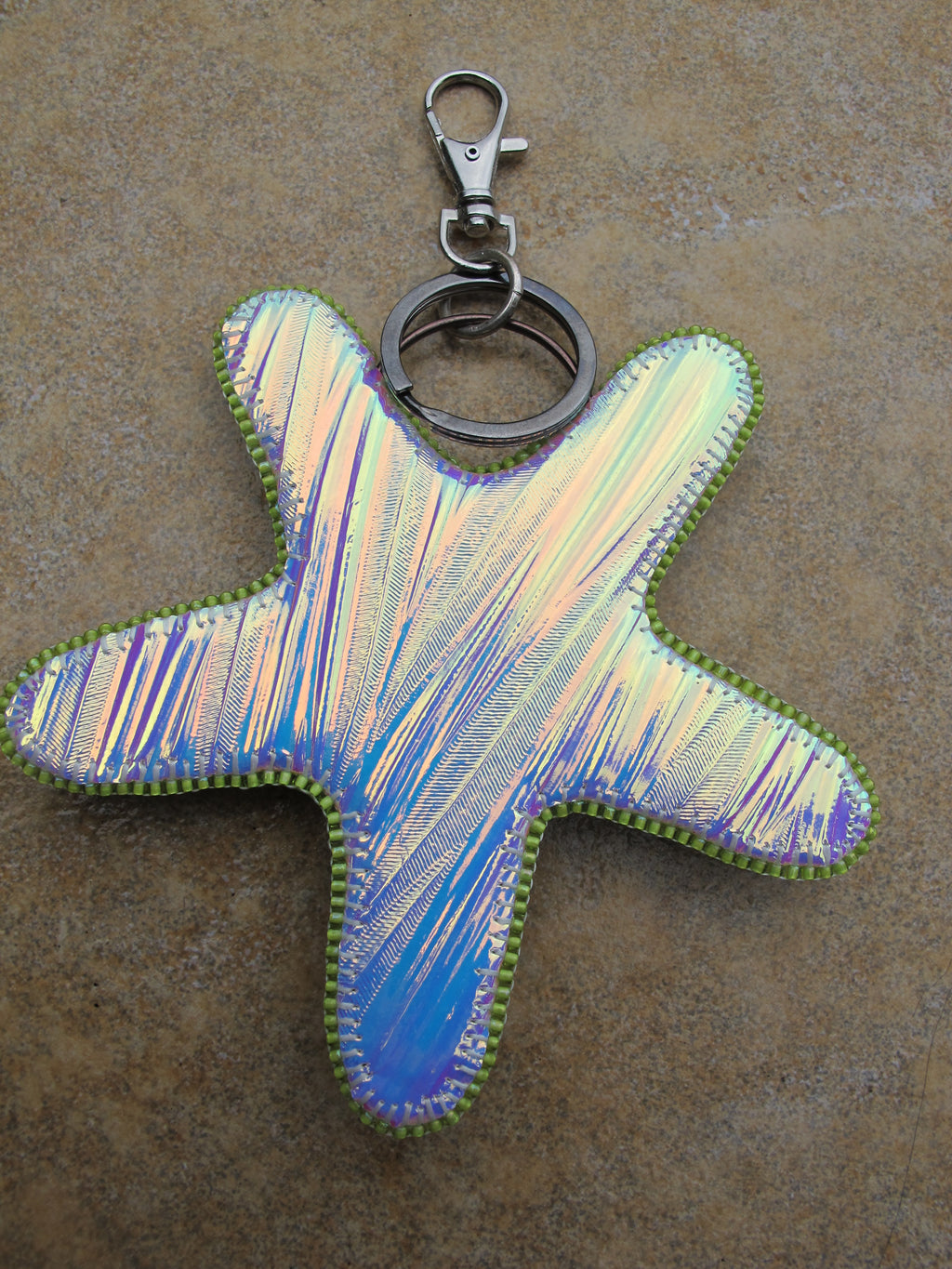 Starfish Bead Embroidered Bag Charm with Vintage Costume Jewelry Components